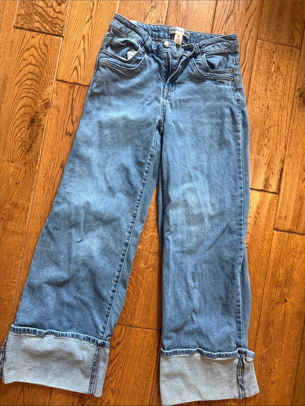 Madden Girl Light Blue Wide Leg Cuffed Jeans